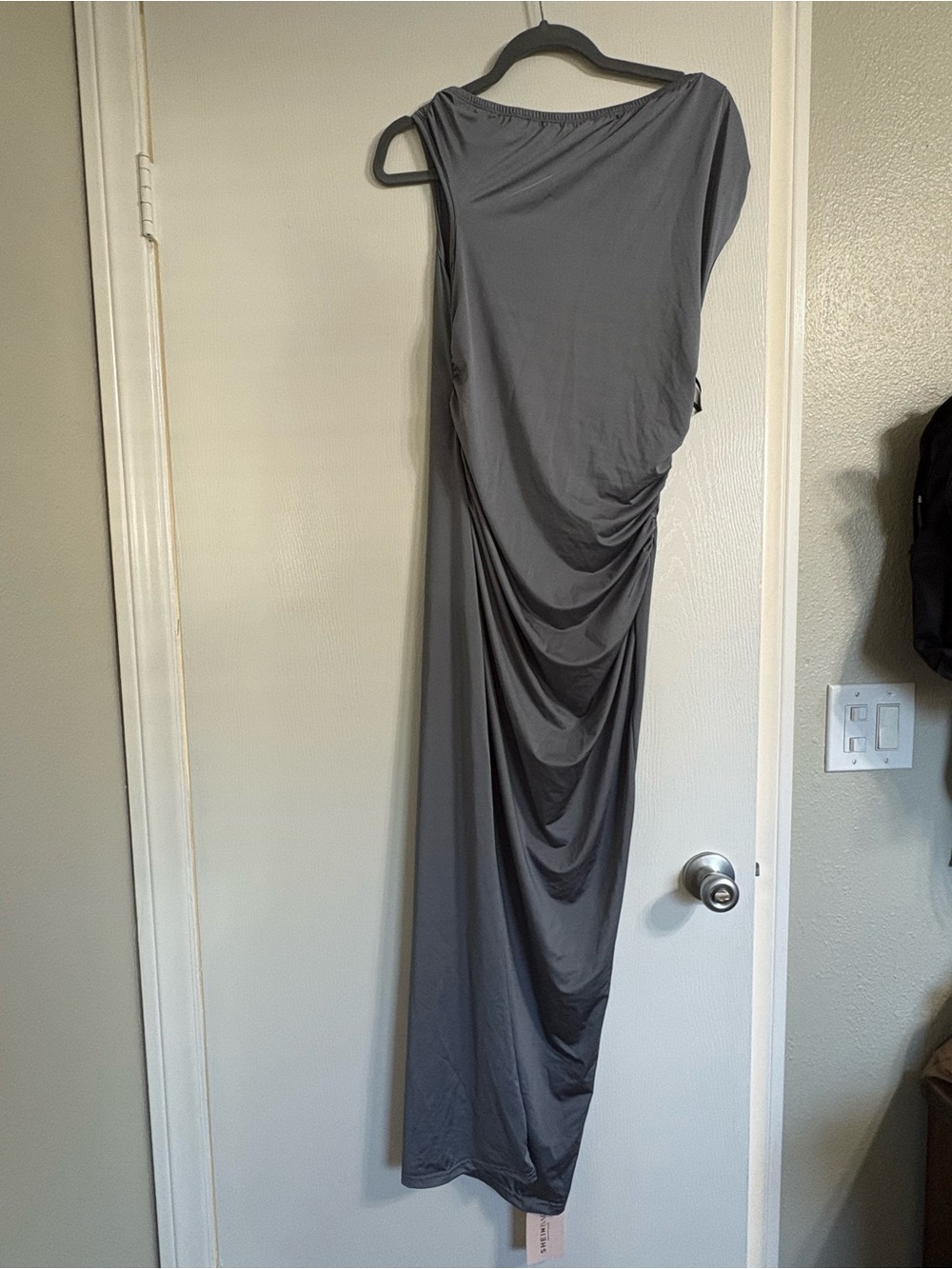 SHEIN One-Shoulder Asymmetrical Maxi Dress in Charcoal
